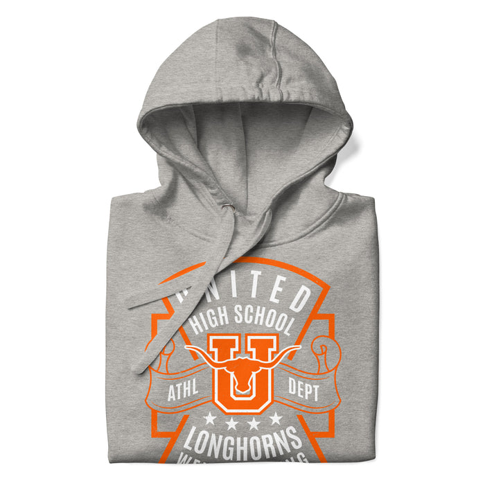 Neatly folded United High School Longhorns Grey Premium Unisex Hoodie 207