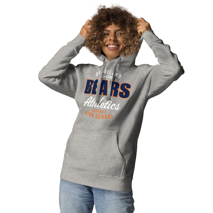 Woman wearing Bridgeland High School Bears Premium Grey Hoodie 034