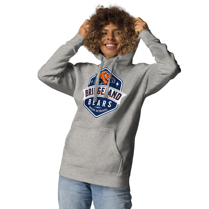 Woman wearing Bridgeland High School Bears Premium Grey Hoodie 209