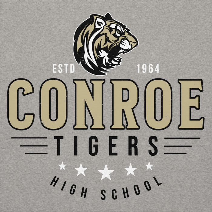 Close-up view of Conroe High School Tigers Carbon Grey Premium Unisex Hoodie 217