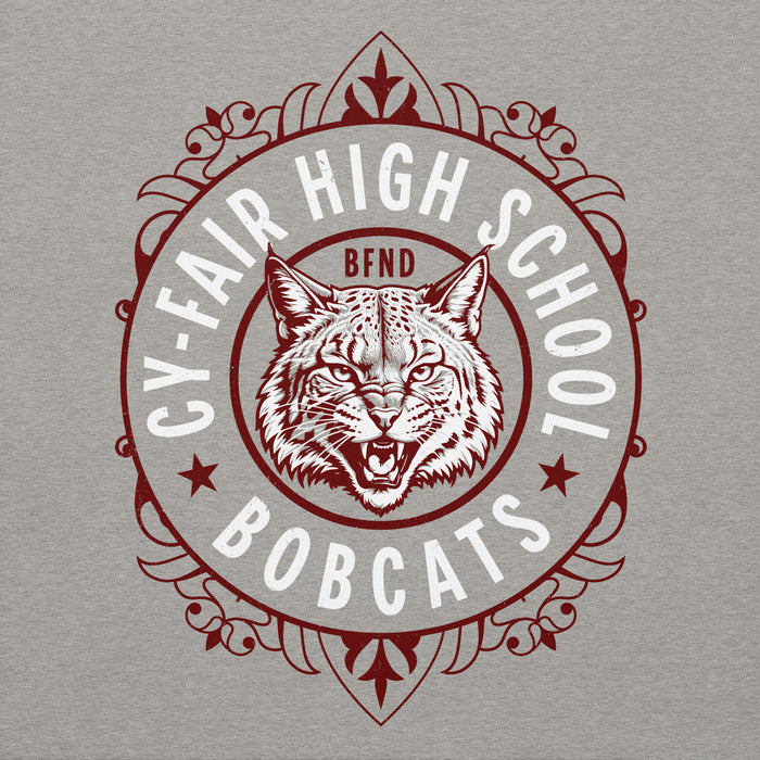 Close-up view of Cy-Fair High School Bobcats Carbon Grey Premium Unisex Hoodie 227