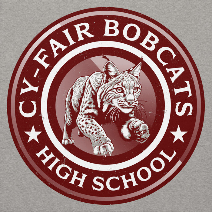 Close-up view of Cy-Fair High School Bobcats Carbon Grey Premium Unisex Hoodie 222