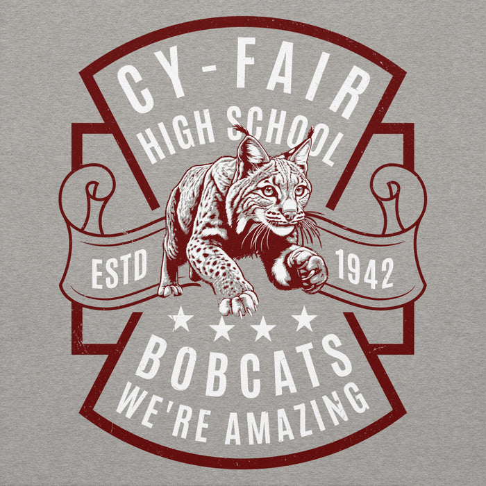 Close-up view of Cy-Fair High School Bobcats Carbon Grey Premium Unisex Hoodie 207