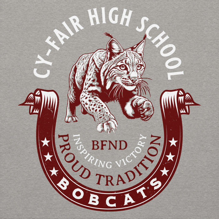 Close-up view of Cy-Fair High School Bobcats Carbon Grey Premium Unisex Hoodie 229