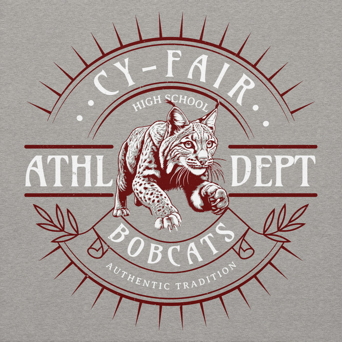 Close-up view of Cy-Fair High School Bobcats Carbon Grey Premium Unisex Hoodie 201