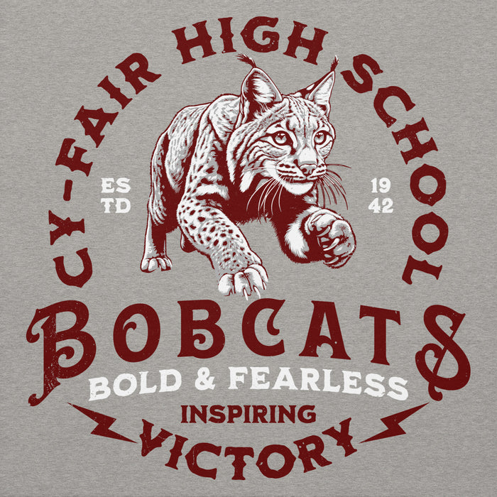 Close-up view of Cy-Fair High School Bobcats Carbon Grey Premium Unisex Hoodie 206