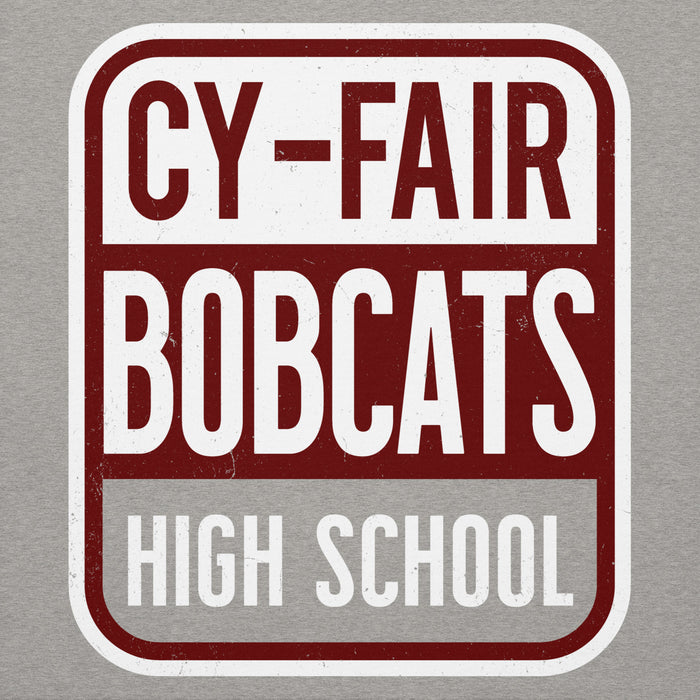 Close-up view of Cy-Fair High School Bobcats Carbon Grey Premium Unisex Hoodie 001