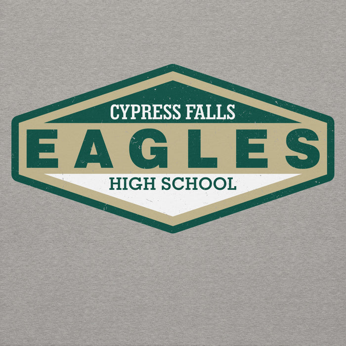 Close-up view of Cypress Falls High School Eagles Heather Grey Premium Unisex Hoodie 009