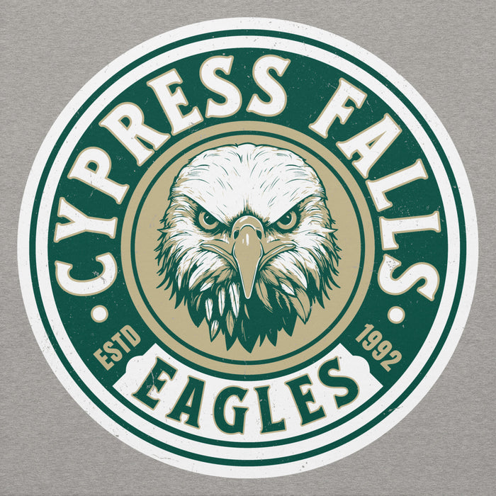 Close-up view of Cypress Falls High School Eagles Heather Grey Premium Unisex Hoodie 220