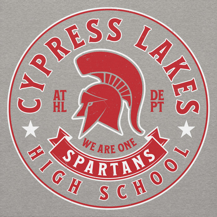 Close-up view of Cypress Lakes High School Spartans Heather Grey Premium Unisex Hoodie 215