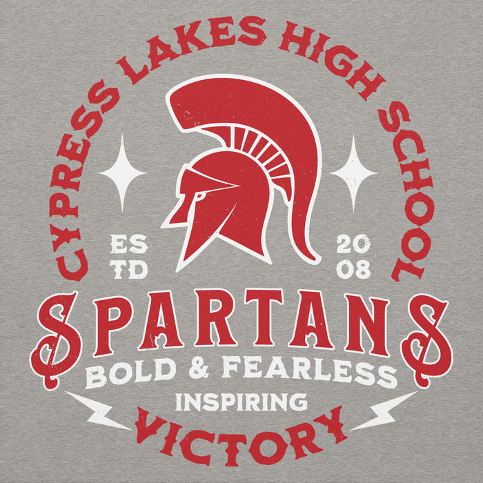 Close-up view of Cypress Lakes High School Spartans Heather Grey Premium Unisex Hoodie 206