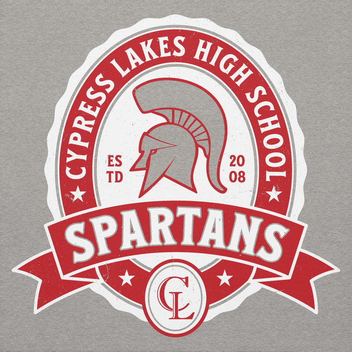 Close-up view of Cypress Lakes High School Spartans Heather Grey Premium Unisex Hoodie 212