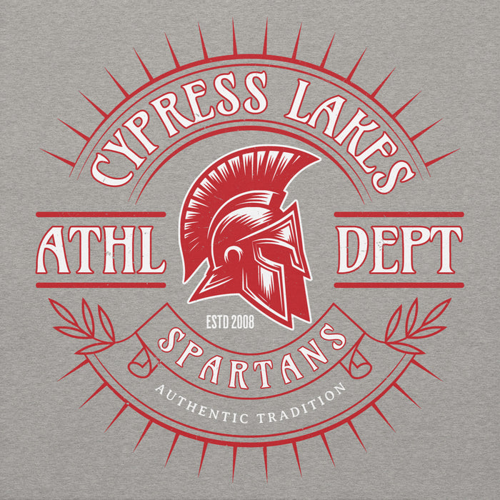 Close-up view of Cypress Lakes High School Spartans Heather Grey Premium Unisex Hoodie 201