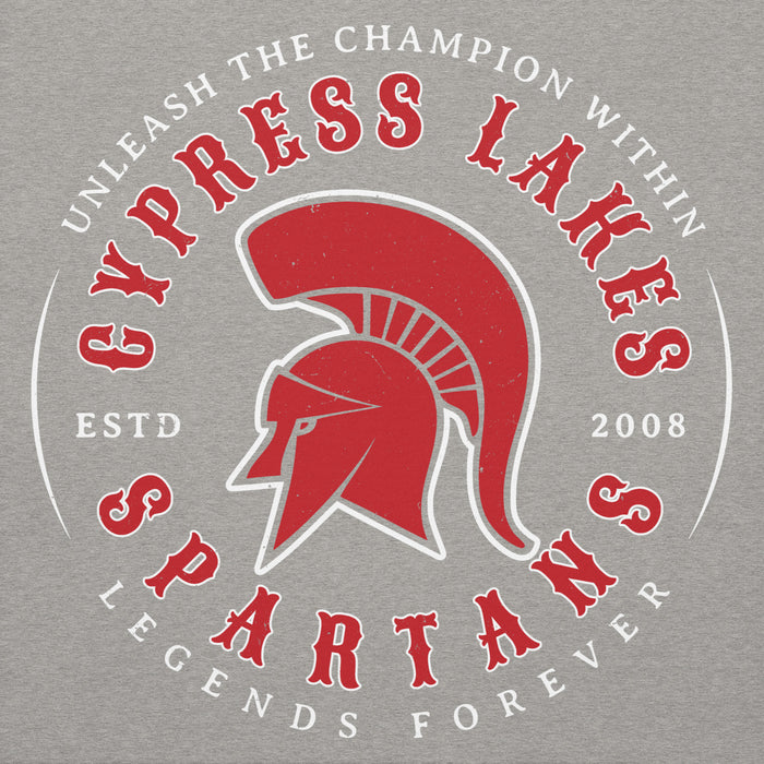Close-up view of Cypress Lakes High School Spartans Heather Grey Premium Unisex Hoodie 214