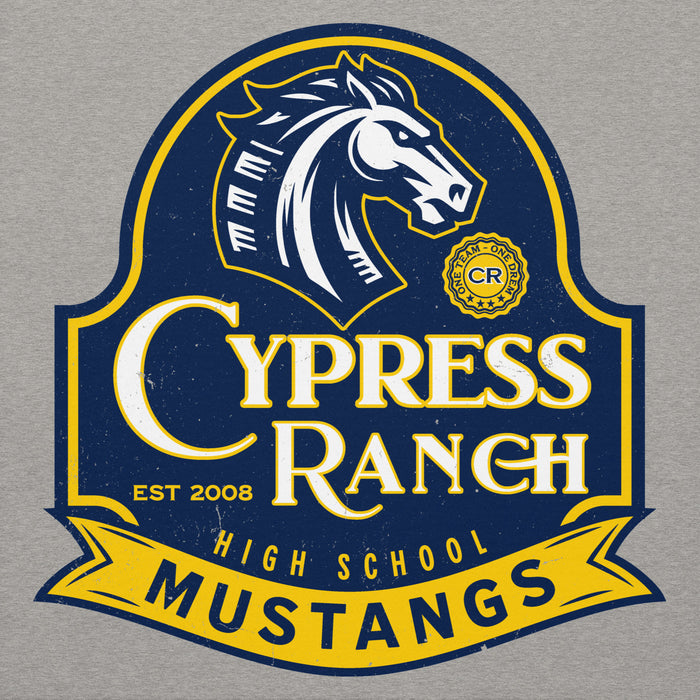 Close-up view of Cypress Ranch High School Mustangs Heather Grey Premium Unisex Hoodie 219