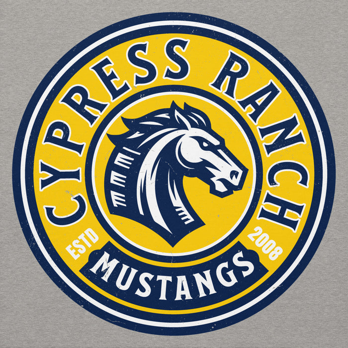 Close-up view of Cypress Ranch High School Mustangs Heather Grey Premium Unisex Hoodie 220