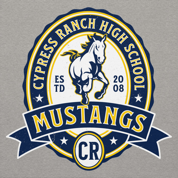 Close-up view of Cypress Ranch High School Mustangs Heather Grey Premium Unisex Hoodie 212