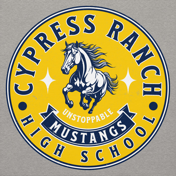 Close-up view of Cypress Ranch High School Mustangs Heather Grey Premium Unisex Hoodie 215