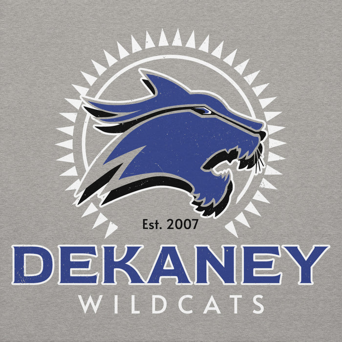 Close-up view of Dekaney High School Wildcats Heather Grey Premium Unisex Hoodie 226