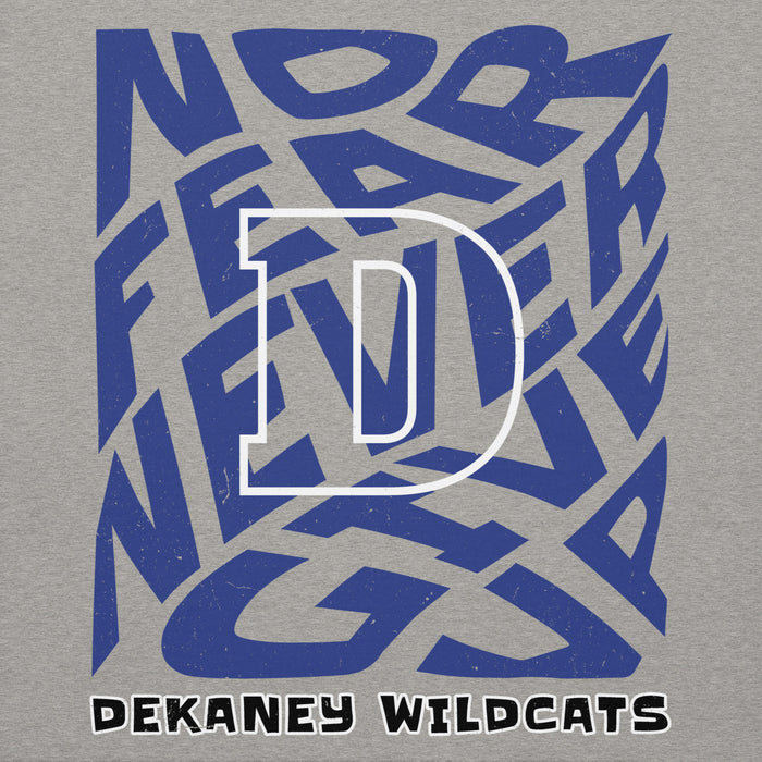 Close-up view of Dekaney High School Wildcats Heather Grey Premium Unisex Hoodie 236