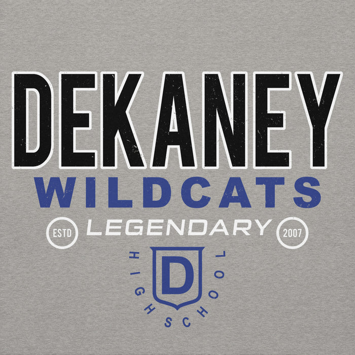 Close-up view of Dekaney High School Wildcats Heather Grey Premium Unisex Hoodie 003