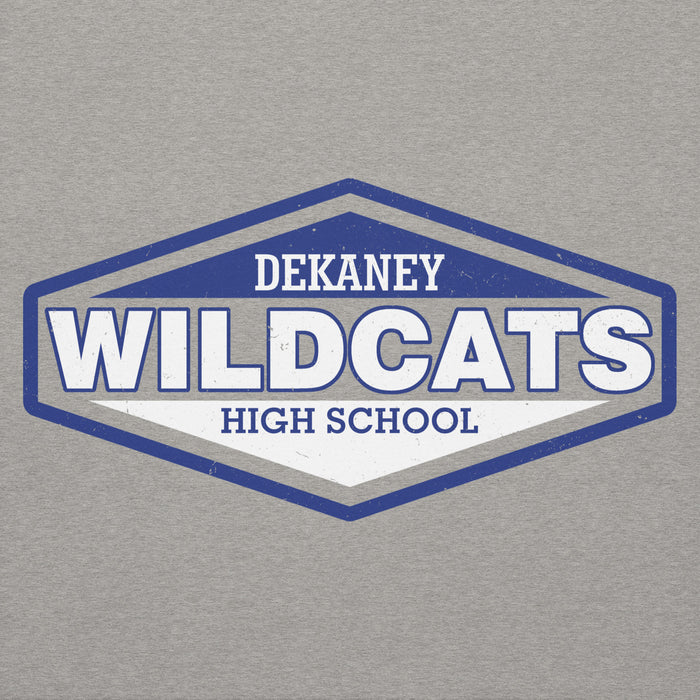 Close-up view of Dekaney High School Wildcats Heather Grey Premium Unisex Hoodie 009