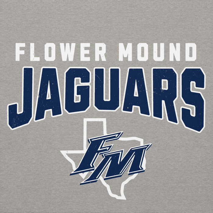 Close-up view of Flower Mound High School Jaguars Carbon Grey Premium Hoodie 234