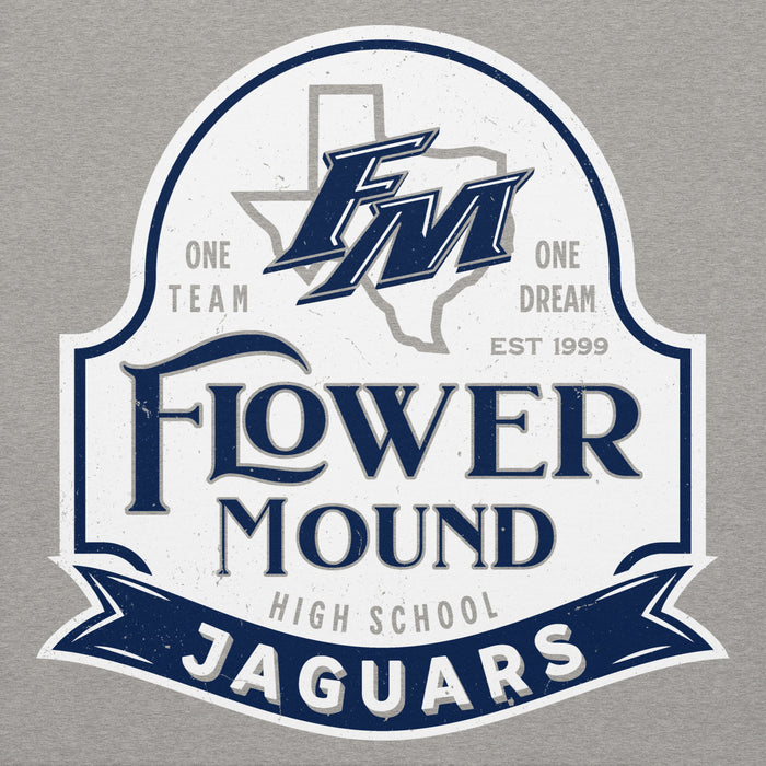 Close-up view of Flower Mound High School Jaguars Navy Blue Premium Hoodie 219