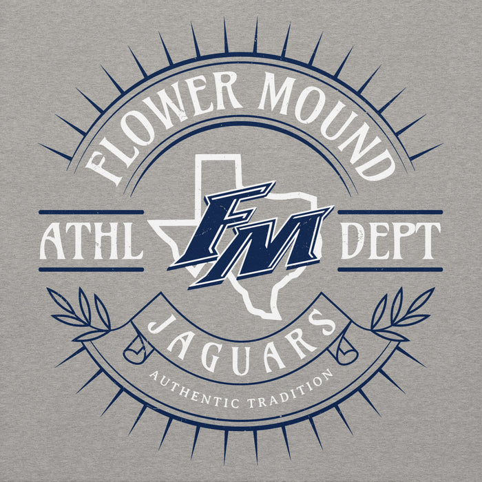 Close-up view of Flower Mound High School Jaguars Navy Blue Premium Hoodie 201