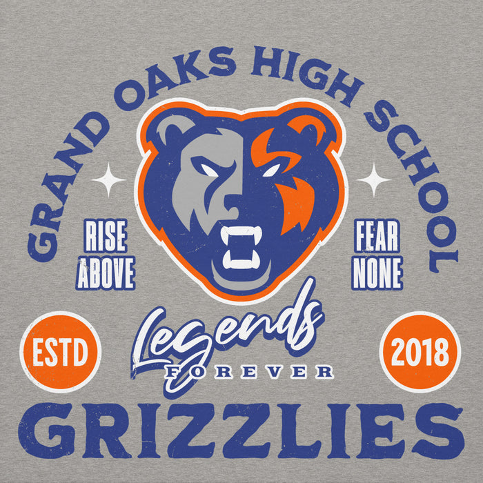 Close-up view of Grand Oaks High School Grizzlies Carbon Grey Premium Unisex Hoodie 208