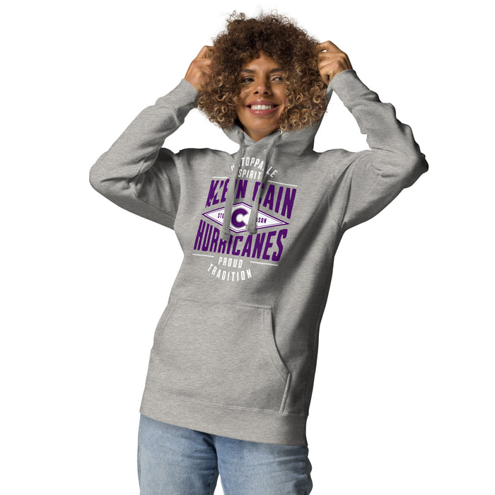 Woman wearing Klein Cain High School Hurricanes Carbon Grey Premium Unisex Hoodie 210
