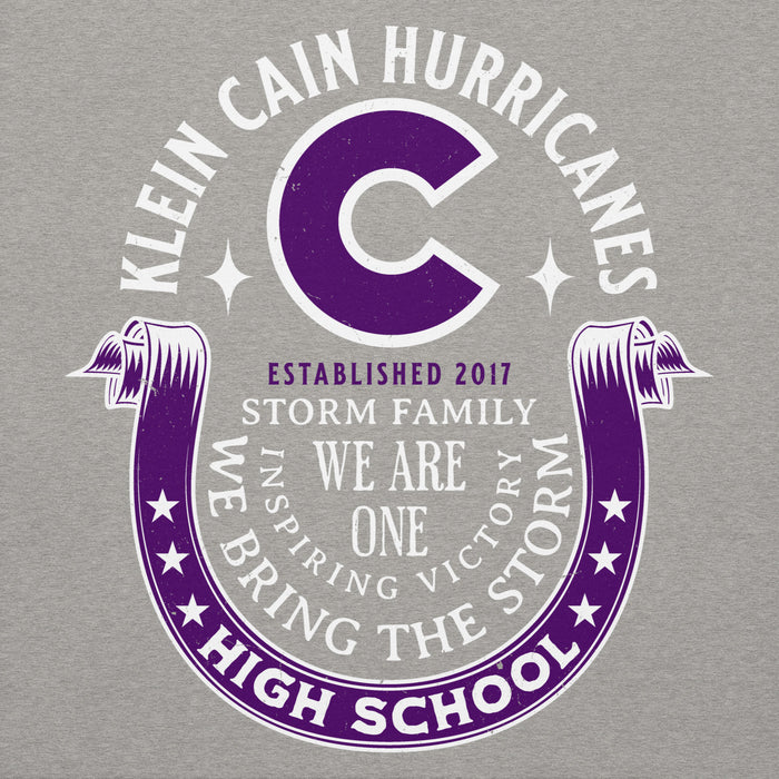 Close-up view of Klein Cain High School Hurricanes Carbon Grey Premium Unisex Hoodie 229
