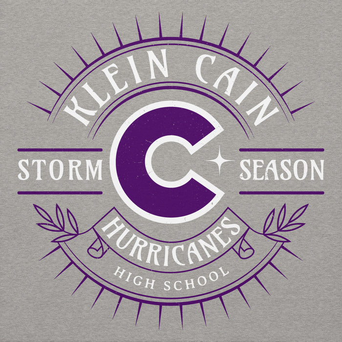Close-up view of Klein Cain High School Hurricanes Carbon Grey Premium Unisex Hoodie 201