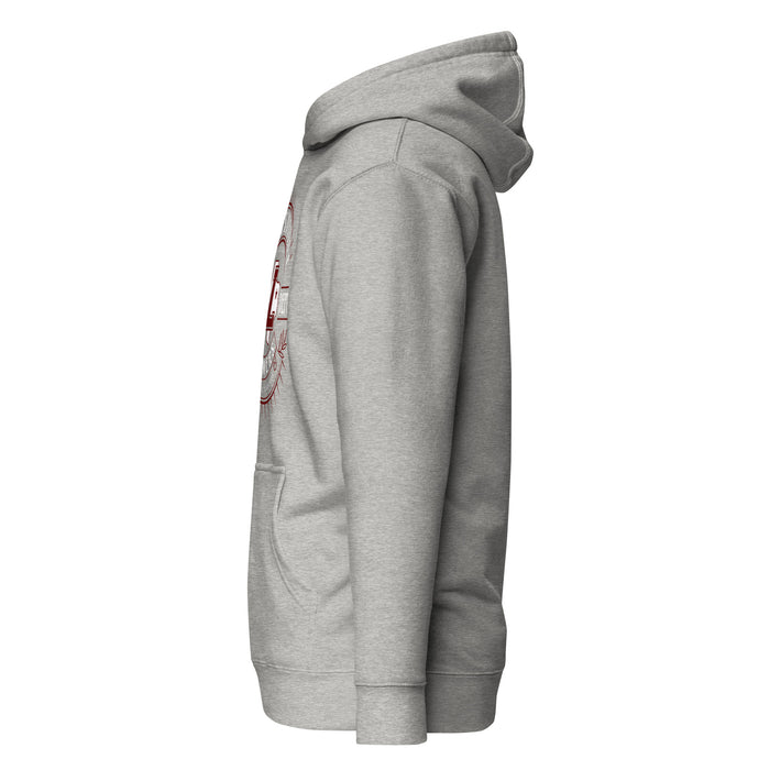 Side view of Lewisville High School Farmers Grey Premium Unisex Hoodie 201