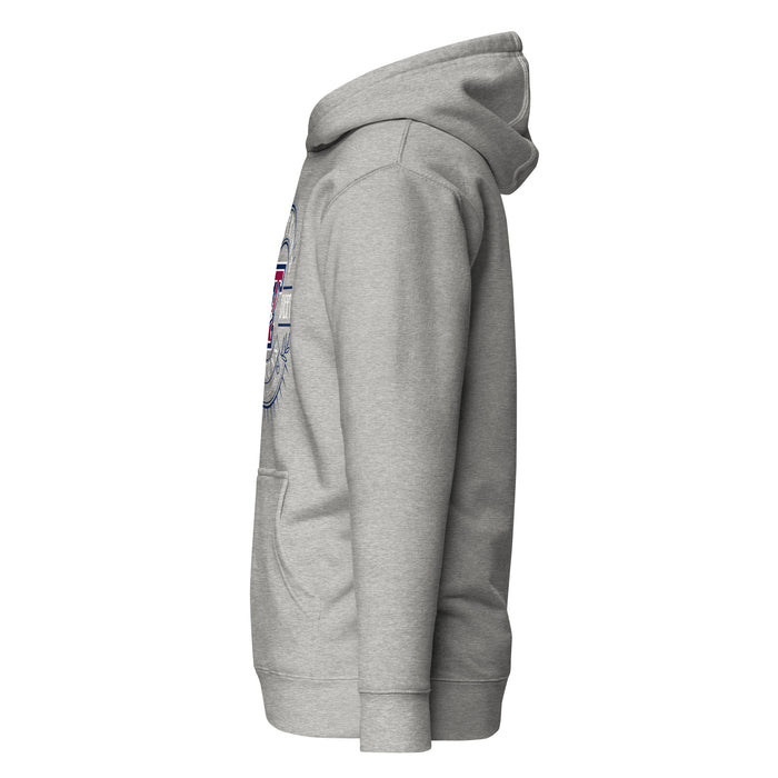 Left side view of Tompkins High School Falcons Grey Premium Unisex Hoodie 201