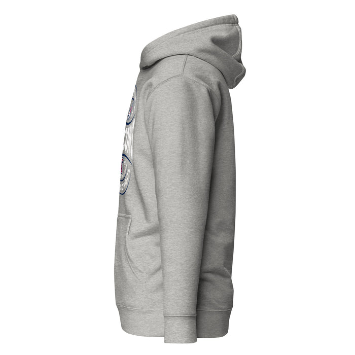 Left side view of Tompkins High School Falcons Grey Premium Unisex Hoodie 218