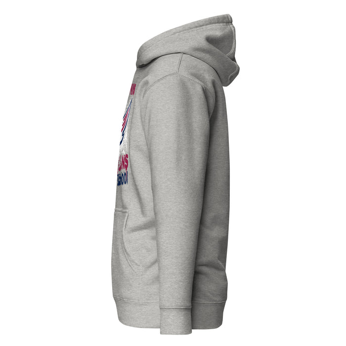 Left side view of Tompkins High School Falcons Grey Premium Unisex Hoodie 205