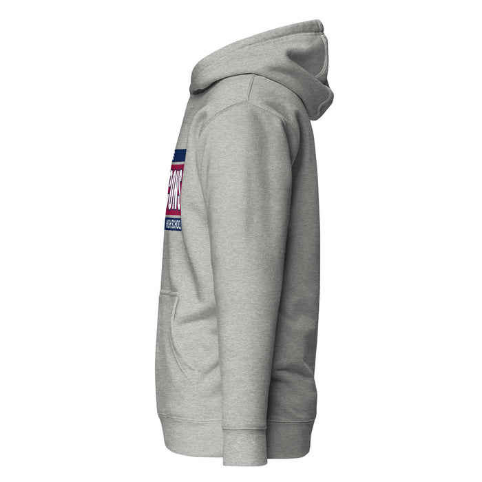 Left side view of Tompkins High School Falcons Grey Premium Unisex Hoodie 098