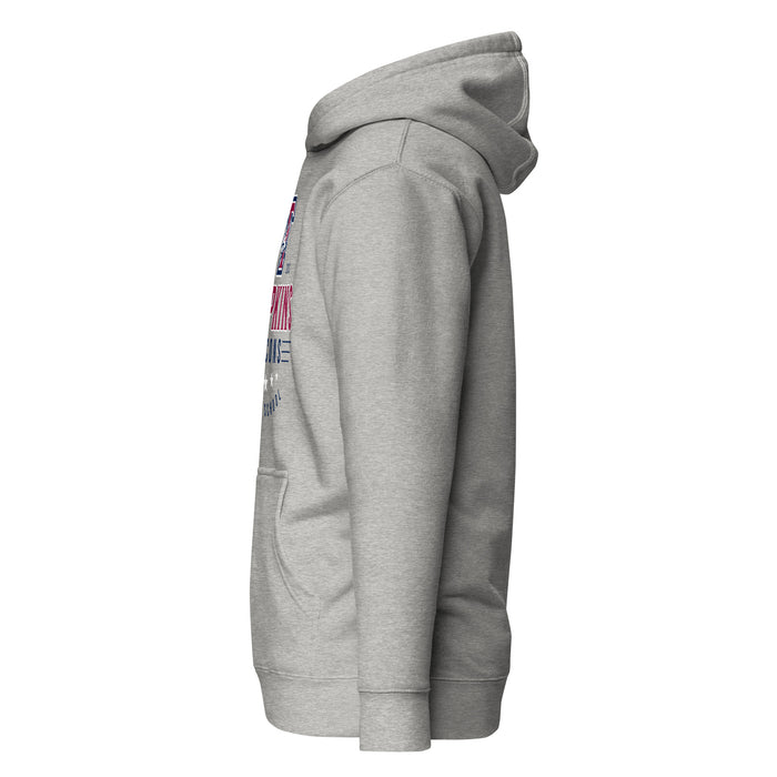 Left side view of Tompkins High School Falcons Grey Premium Unisex Hoodie 217