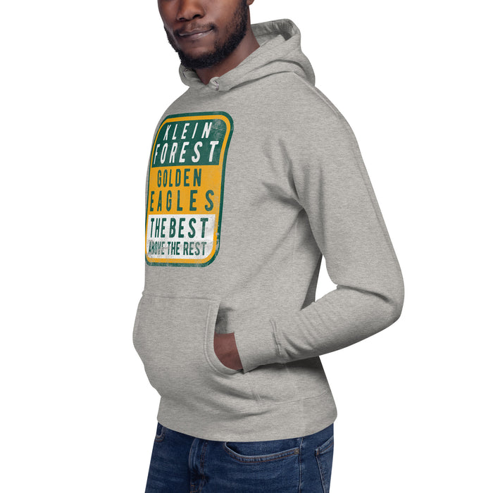 Man wearing a Klein Forest High School Premium Unisex Carbon Grey Hoodie 01