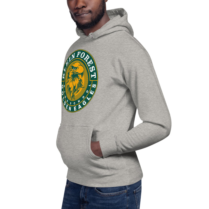 Man wearing a Klein Forest High School Premium Unisex Carbon Grey Hoodie 02