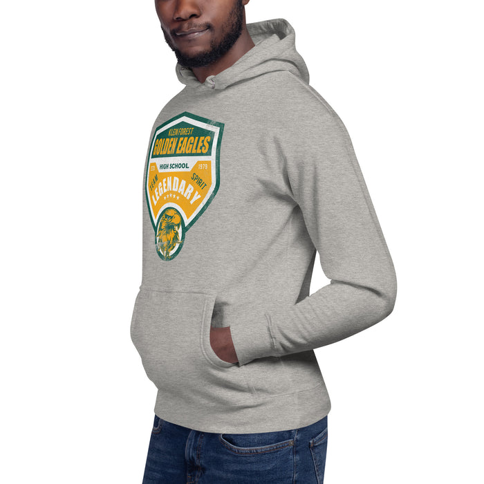 Man wearing a Klein Forest High School Premium Unisex Carbon Grey Hoodie 14