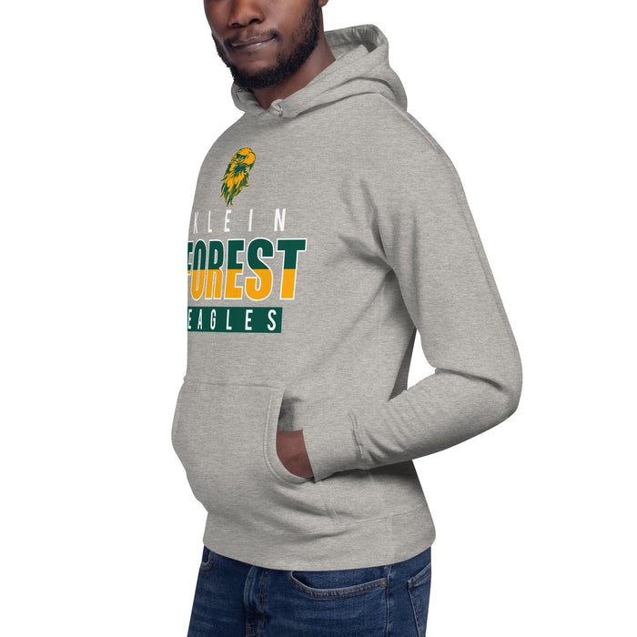 Man wearing a Klein Forest High School Premium Unisex Carbon Grey Hoodie 23