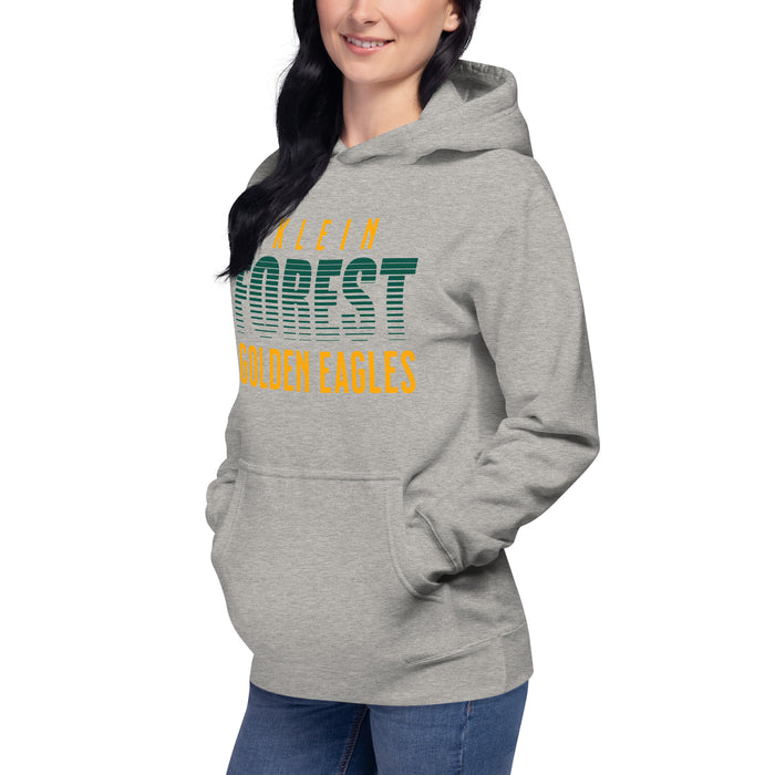 Woman wearing a Klein Forest High School Premium Unisex Carbon Grey Hoodie 24