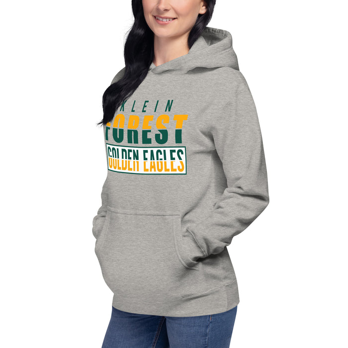 Woman wearing a Klein Forest High School Premium Unisex Carbon Grey Hoodie 31