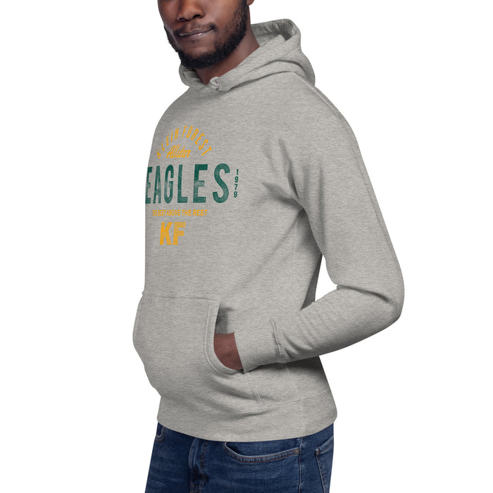 Man wearing a Klein Forest High School Premium Unisex Carbon Grey Hoodie 40