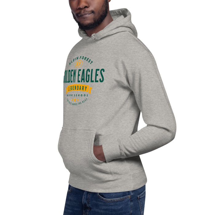 Man wearing a Klein Forest High School Premium Unisex Carbon Grey Hoodie 44