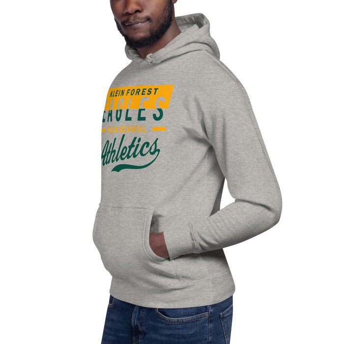 Man wearing a Klein Forest High School Premium Unisex Carbon Grey Hoodie 48