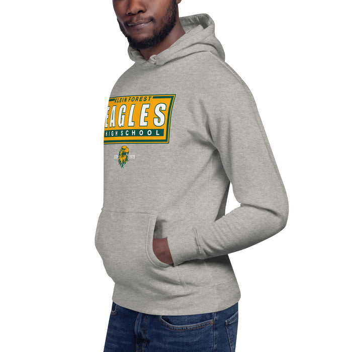 Man wearing a Klein Forest High School Premium Unisex Carbon Grey Hoodie 49