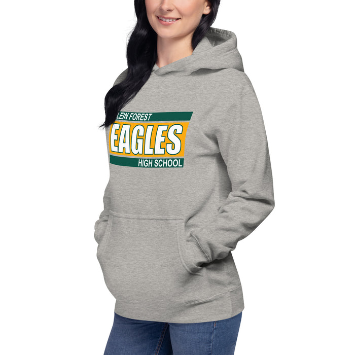 Woman wearing a Klein Forest High School Premium Unisex Carbon Grey Hoodie 72